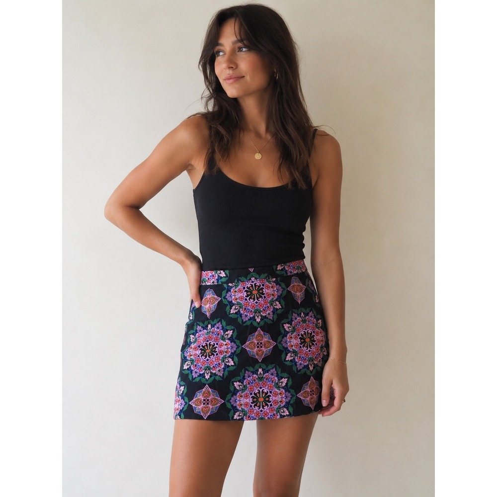 J.Crew Navy Blue‎ Kaleidoscope Mandala Print Cotton Mini Skirt A0111 Size 8